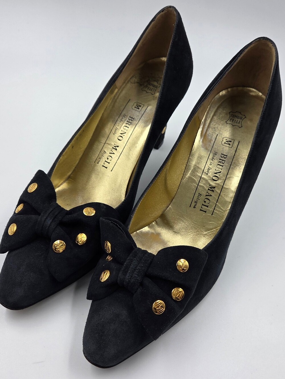 BRUNO MAGLI Bologna Dark Navy Blue Suede High Heel Bow Pumps Made in Italy